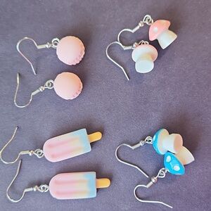 Colorful Popsicle and Mushroom Earrings Set. 4 Pair Handmade